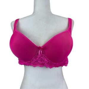 VADALALA Elegant Barbie Pink Lace Bra Lace Detail Underwire Padded Bra Size 42 D